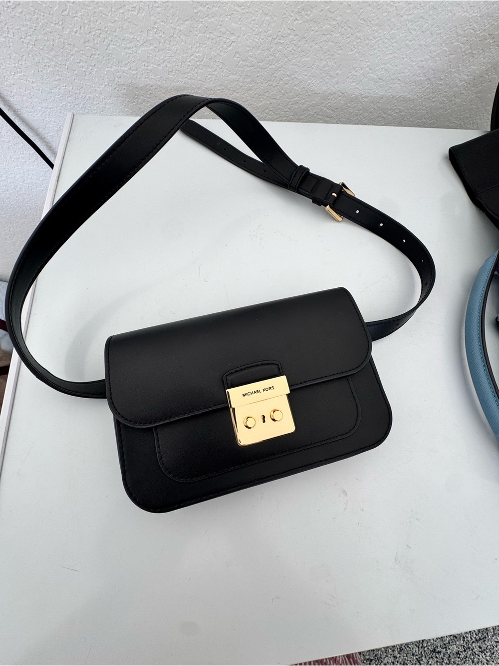 Michael Kors Black Leather Crossbody with Gold Lock